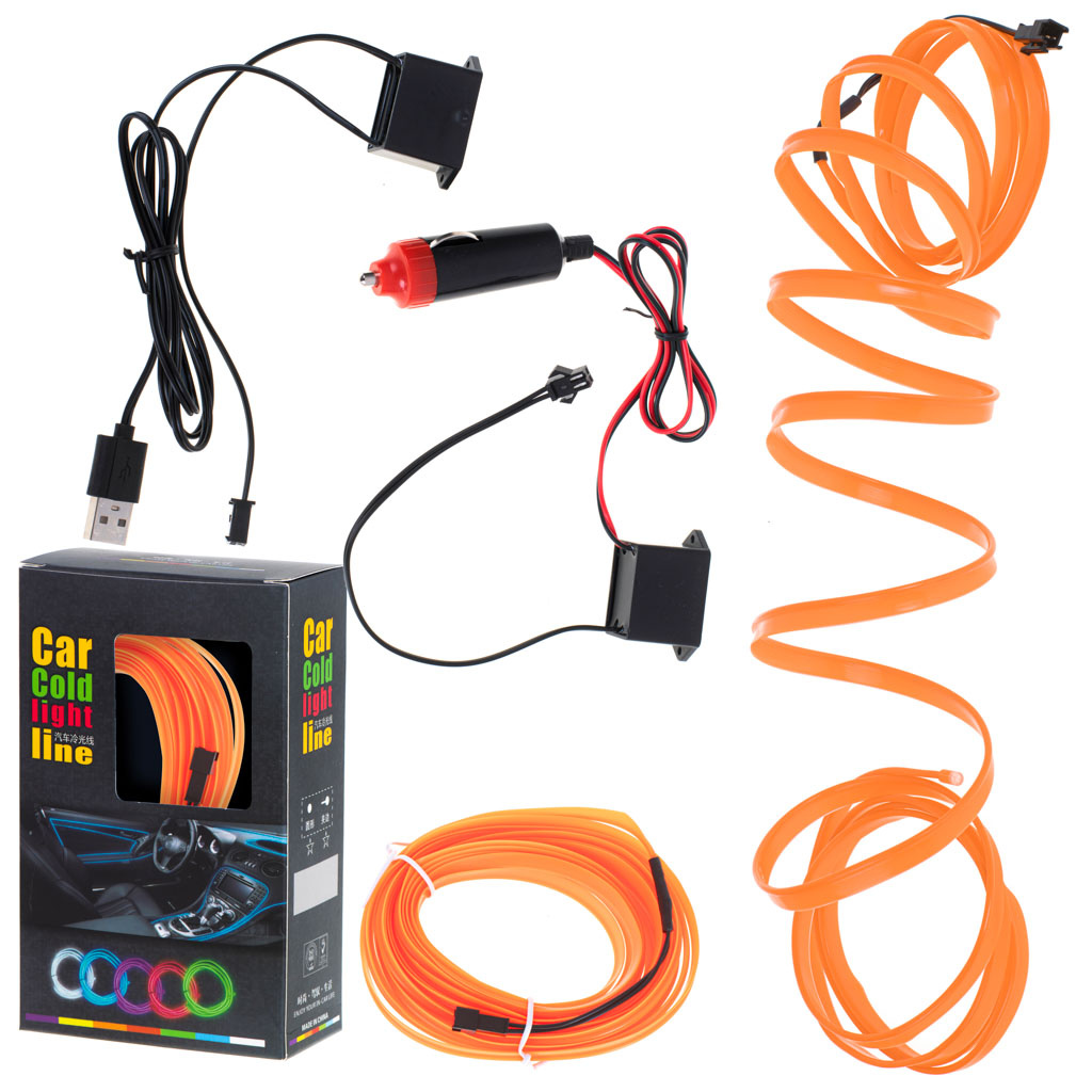 Oświetlenie ambientowe LED do samochodu / auta USB / 12V taśma 5m  pomarańczowa - Aga24