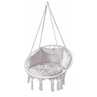 Linder Exclusiv Hängesessel MC4398 Weiß 120kg zum Aufhängen | Hängestuhl Indoor & Outdoor | Hängekorb | Schaukelkorb mit Kissen