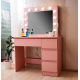 Aga Schminktisch mit 12 LED Glühbirnen,Kosmetiktisch,Schmiktisch mit 4 Schubladen Rosa