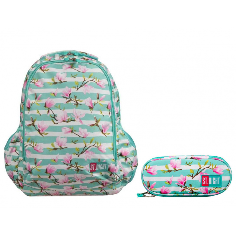 St.RIGHT Schulset Magnolia Zweikammerrucksack mit Federmäppchen