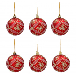 Aga Weihnachtskugeln 7cm 6 Stück Rot/Schneeflocken