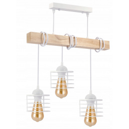 LED závěsné stropní svítidlo, dřevěný trám, 3xE27, bílá pružina