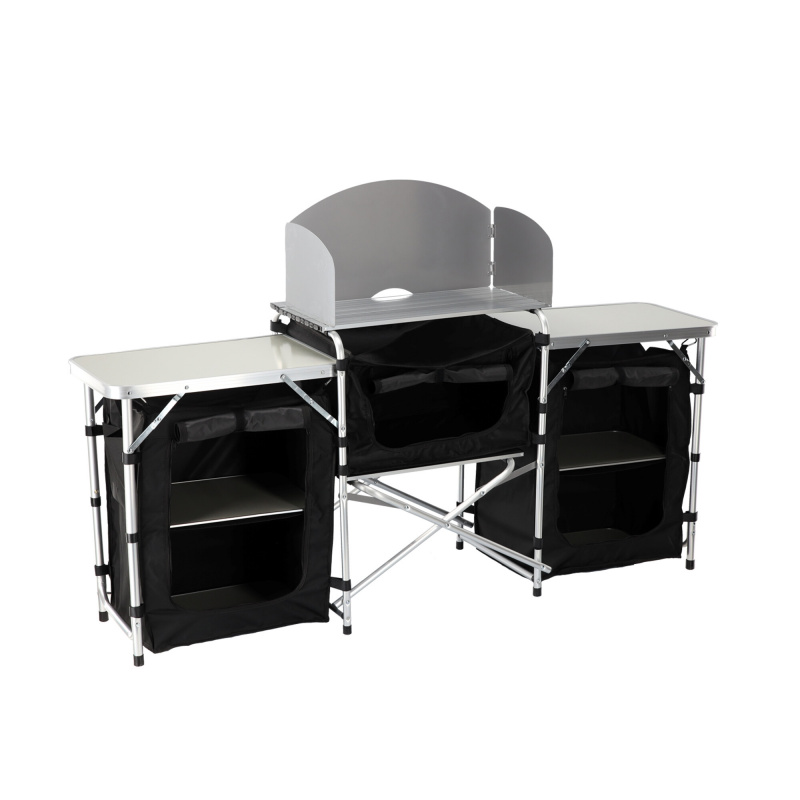 Aga Campingtisch mit Organizer OXE8418 – Klapptisch 175x40x111 cm aus Aluminium & MDF – faltbar, mit 3 Aufbewahrungsboxen – leicht & stabil für Outdoor & Camping