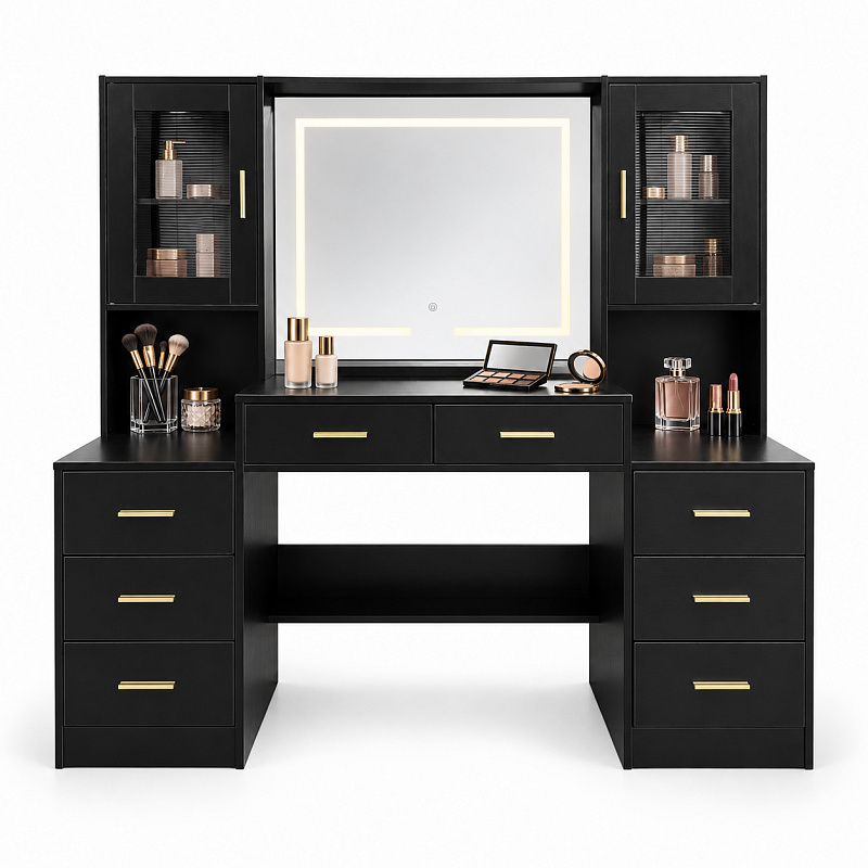 Aga Schminktisch mit Spiegel und LED-Beleuchtung MRDT33 Schwarz