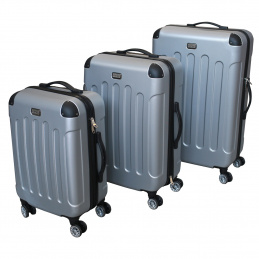 Linder Exclusiv LUXURY  Kofferset 3 stück, Trolley Set Handgepäck und Reisegepäck, Mittel und Großer Koffer Hartschale aus ABS, Vier 360°-Spinner-Rollen, Zahlenschloss, Teleskopgriff,  MC3001 Silber