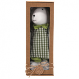 Zajączek materiałowy na teleskopowych nogach w ozdobnym opakowaniu