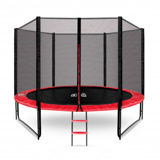 Aga SPORT PRO Trampolin 305 cm 10 ft Rot, Kindertrampolin, Gartentrampolin mit Sicherheitsnetz + Sicherheitsnetz + Leiter