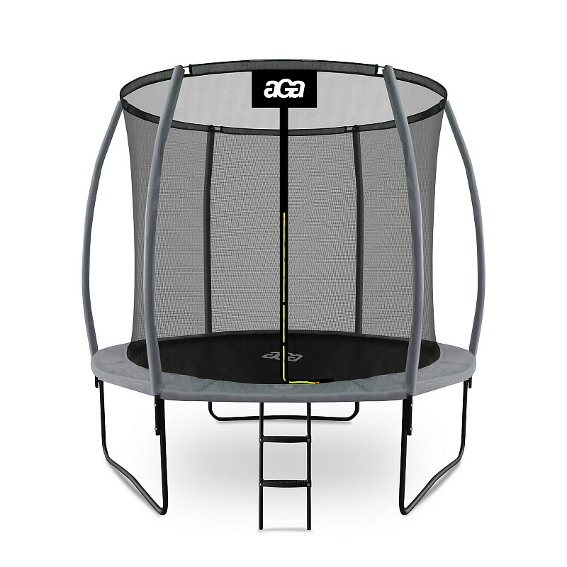 Aga SPORT EXCLUSIVE Trampolin, 244 cm 8 ft Grau, Kindertrampolin, Gartentrampolin mit Sicherheitsnetz + Sicherheitsnetz + Leiter