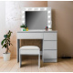 Aga Schminktisch mit 12 LED Glühbirnen + gepolsterter Hocker,Kosmetiktisch mit 4 Schubladen Weiß