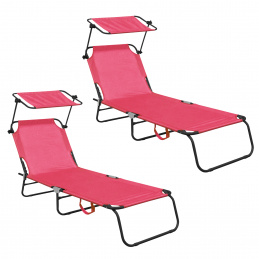 Aga 2x Gartenliege mit Verstellfunktion und Sonnendach Rosa