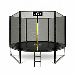 Aga SPORT PRO Trampolin 305 cm 10 ft Schwarz, Kindertrampolin, Gartentrampolin mit Sicherheitsnetz + Sicherheitsnetz + Leiter