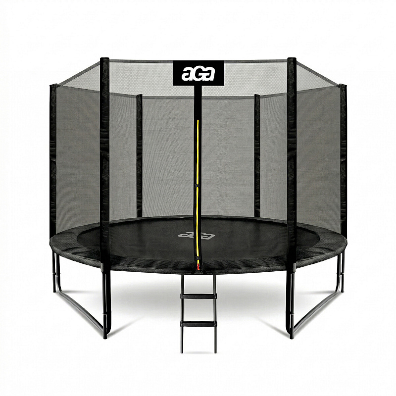 Aga SPORT PRO Trampolin 305 cm 10 ft Schwarz, Kindertrampolin, Gartentrampolin mit Sicherheitsnetz + Sicherheitsnetz + Leiter