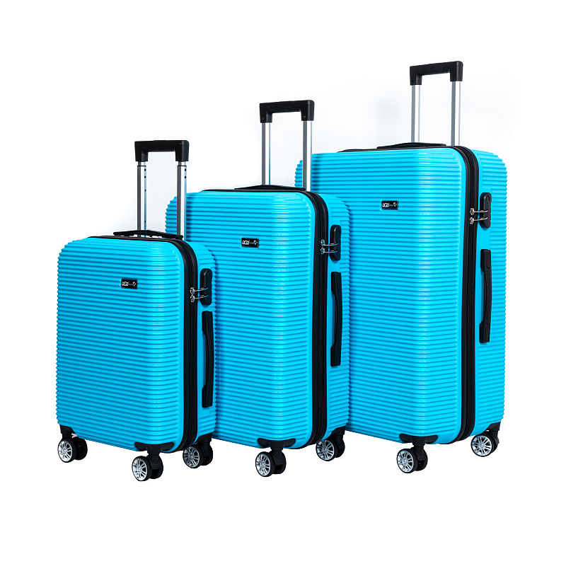 Aga Travel Kofferset, Reisekofferset MR4651 Hellblau, Hartschalenkoffer, Doppeltragegriff mit Zahlenschloss, Trolley Reisekoffer 3tgl 4 Rollen Reisekoffer