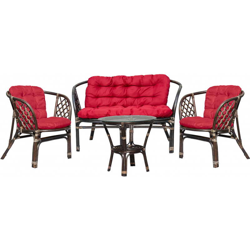 Aga Rattan-Garnitur BAHAMA Choco Dunkelrot