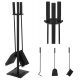 Kaminbesteck, 4-teilige Kamingarnitur mit Schaufel, Besen, Schürhaken & Halter, Ofenbesteck modern, schwarz