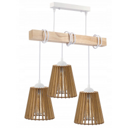 LED závěsné stropní svítidlo bílý dřevěný trám 3xE27 Dřevěný kuželový lustr