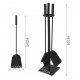 Kaminbesteck, 4-teilige Kamingarnitur mit Schaufel, Besen, Schürhaken & Halter, Ofenbesteck modern, schwarz