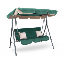 Aga MAJKA Hollywoodschaukel Dunkelgrün, Gartenschaukel 200 kg belastbar, 3-Sitzer mit Dach & Sitzauflage, Hängeschaukel, Schaukelbank für Garten - Terrasse