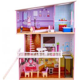 Aga4Kids Puppenhaus 3 Spielebenen TRACY Puppenstube Spielhaus inkl.Holzmöbel