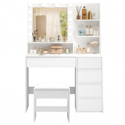 Aga Schminktisch mit Spiegel, LED Beleuchtung und gepolsterter Hocker MRDT16 Weiss