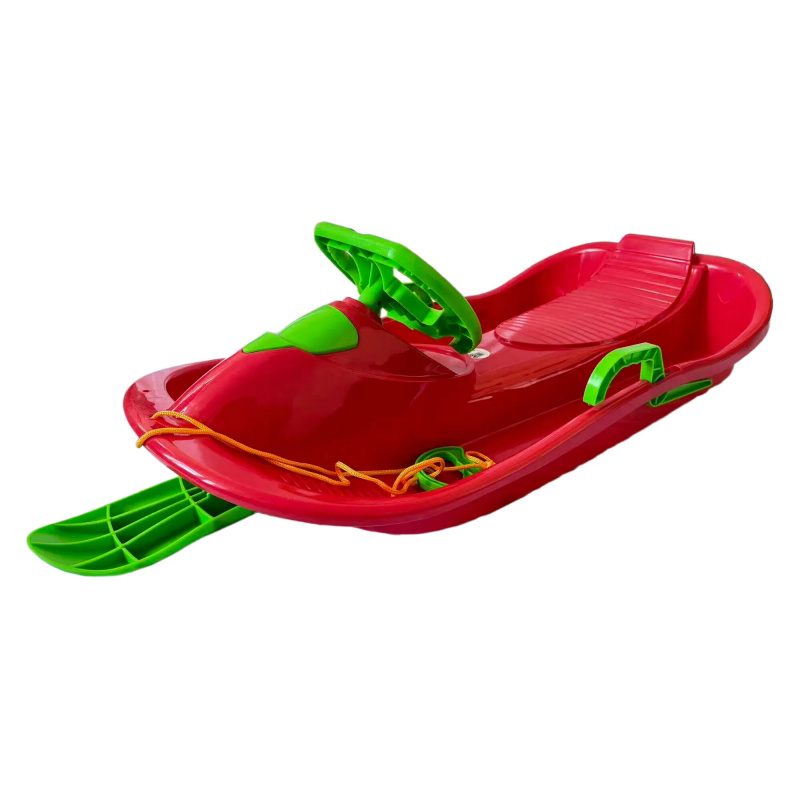 Aga Kinder Schlitten DS491 Rot, Hochwertige Kinderschlitten mit Lenkrad und Bremsen und einem Seil mit Griff, stabile und schöne Schlitten für Kinder