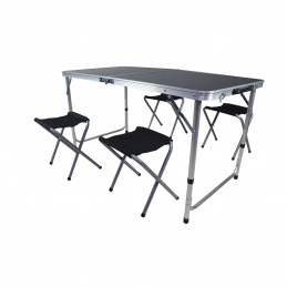 Linder Exclusiv Camping Set - Klappbarer Campingtisch - 4 Hocker - Schwarz - Koffertisch - klappbar - höhenverstellbar - kompakt & wetterfest