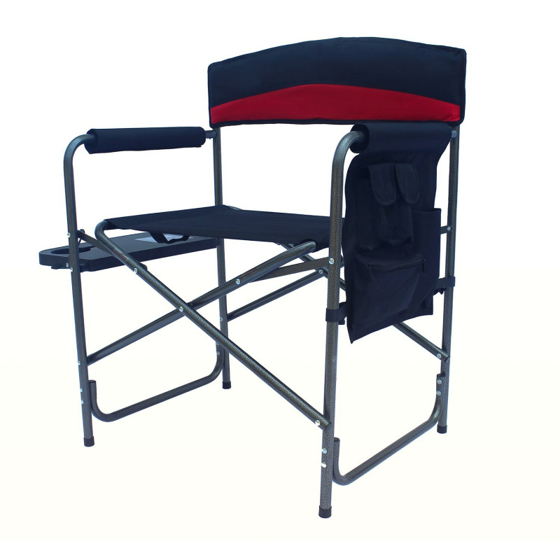 Aga Campingstuhl mit Tisch & Seitentasche Rot / Schwarz  – Faltbarer Regiestuhl mit Armlehnen, Aluminiumgestell, bis 100 kg, für Outdoor, Angeln & Garten