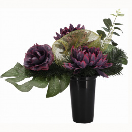 Kompozycja nagrobna stroik - sztuczne 3 kwiaty - fioletowe
