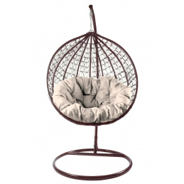 Aga Hängesessel mit Gestell und Kissen Hängekorb bis 120 kg ORTA MR4202BW-BE Braun/Beige, Hängestuhl, Hängekorb, Hängesessel mit Stahlskelett, Polyrattan Hängekorb, Hängesessel