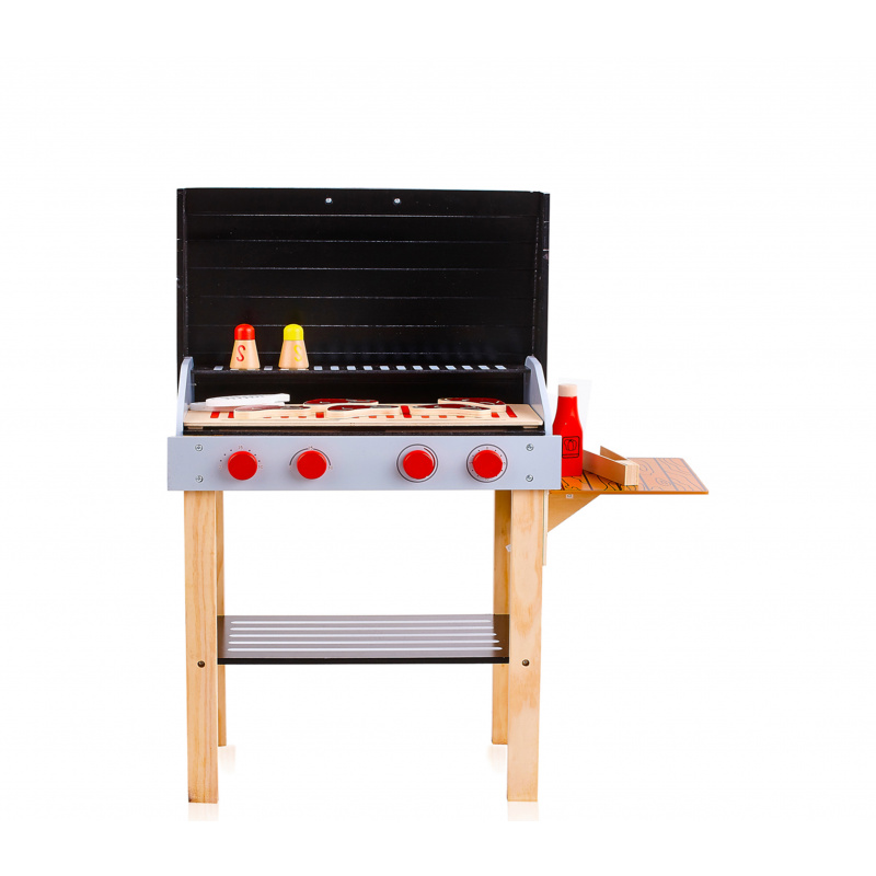 Aga4kids Holz Grill Spielset für Kinder – Realistisches BBQ Spielzeug mit Zubehör & Lebensmitteln – Perfekt für Rollenspiele & kleine Köche
