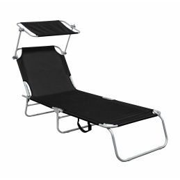 Linder Exclusiv Klappbarer Gartenliege mit Baldachin Schwarz