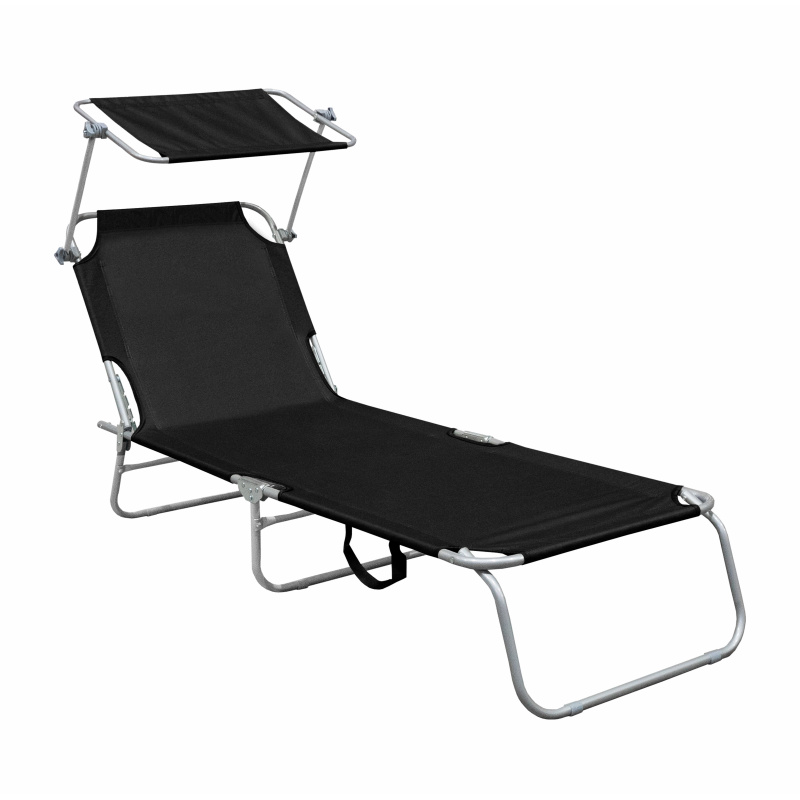 Linder Exclusiv Klappbarer Gartenliege mit Baldachin Schwarz