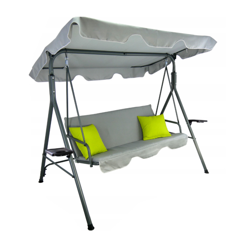 Aga Gartenschaukel KRE9987 – 3-Sitzer, wetterfest, Stahl, Polster, Gartenliege, Schaukelbank, bis 220 kg, Grau