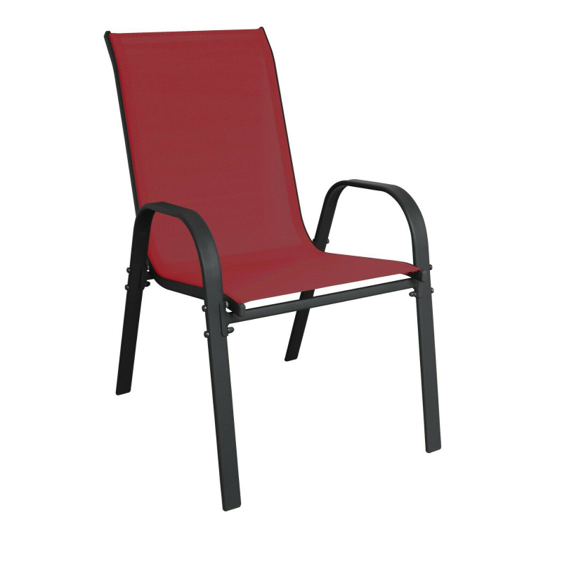 Linder Exclusiv Gartenstuhl MC330885 Dunkelrot stapelbar – Wetterfeste Terrassenstuhl mit Armlehnen & Metallgestell, Textilbespannung, robust & pflegeleicht