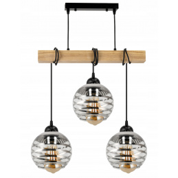 Závěsné stropní svítidlo LED dřevěný trám 3xE27 loft skleněná koule