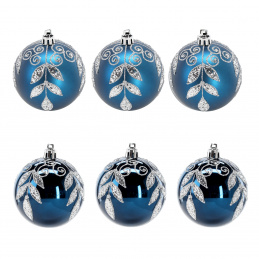 Aga Weihnachtskugeln 7cm 6 Stück Blau/Blättchen