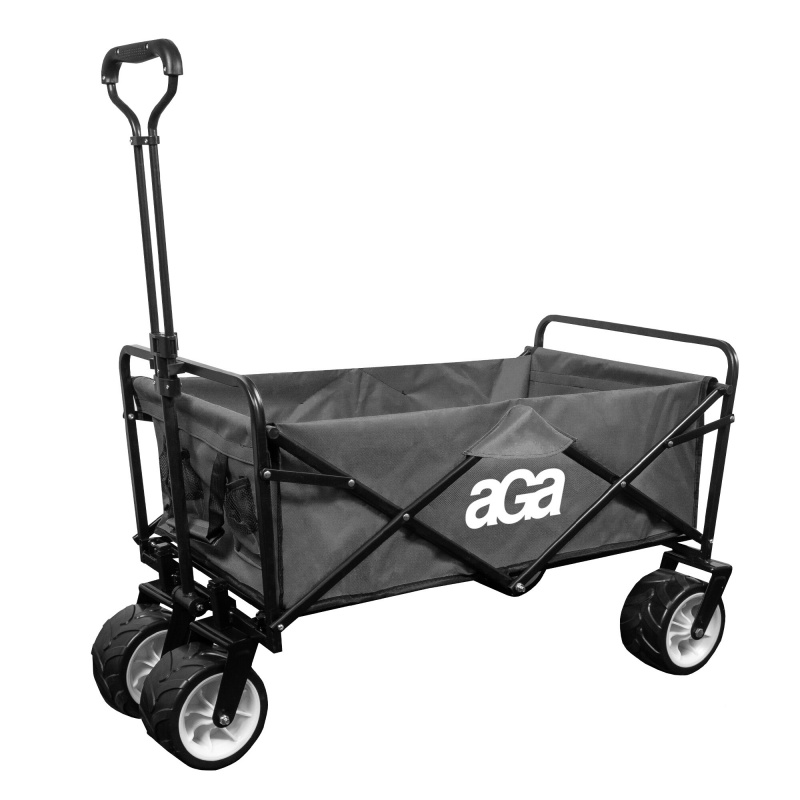 Aga Bollerwagen Gartenwagen faltbar mit Griff & Getränkehaltern bis 100 kg, Handwagen Outdoor  MR4611 Dunkelgrau