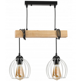 Závěsné stropní svítidlo LED dřevěný trámový 2xE27 Drátěný kulový lustr