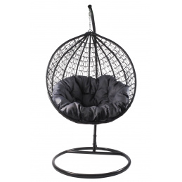 Aga Hängesessel mit Gestell und Kissen Hängekorb bis 120 kg ORTA MR4202B-DG Schwarz/Dunkelgrau, Hängestuhl, Hängekorb, Hängesessel mit Stahlskelett, Polyrattan Hängekorb, Hängesessel