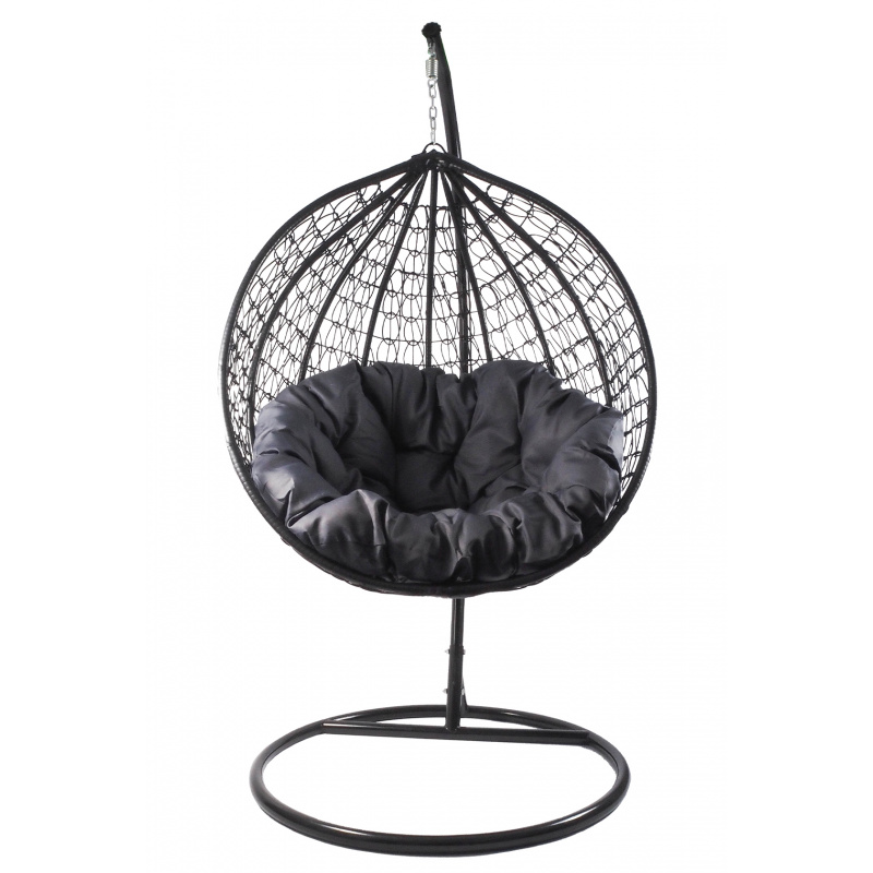 Aga Hängesessel mit Gestell und Kissen Hängekorb bis 120 kg ORTA MR4202B-DG Schwarz/Dunkelgrau, Hängestuhl, Hängekorb, Hängesessel mit Stahlskelett, Polyrattan Hängekorb, Hängesessel