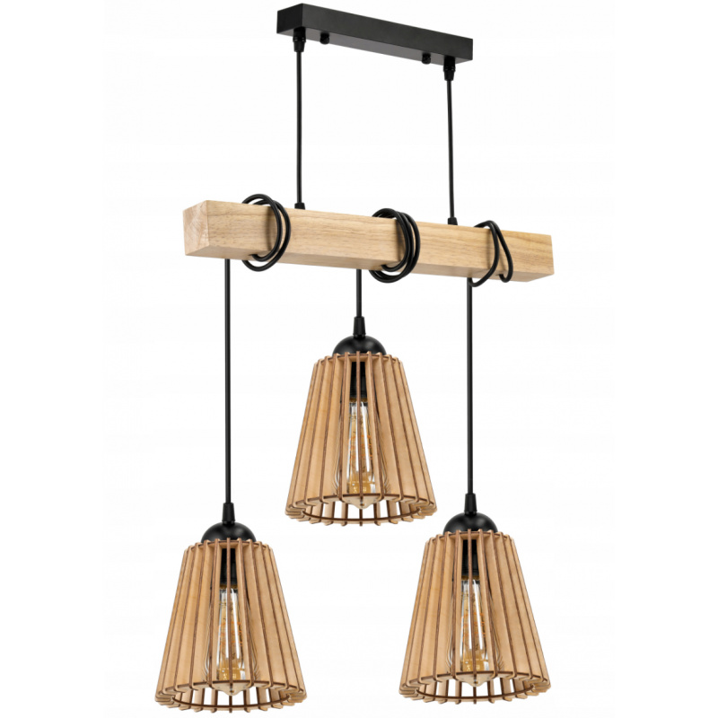 Závěsné stropní svítidlo LED dřevěný trám 3xE27 Lustr Dřevěný kužel