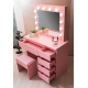 Aga Schminktisch mit Spiegel und Beleuchtung + Hocker Rosa