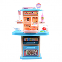 Aga4Kids Plastikinderküche mit Licht, Sound, Wasserpumpe & Dampf – Spielküche aus Kunststoff mit 21 Zubehörteilen, Blau