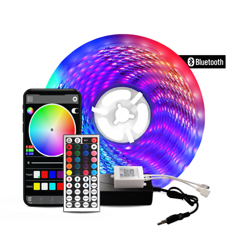 Aga Bluetooth RGB LED Streifen 5m mit Treiber und Stromversorgung