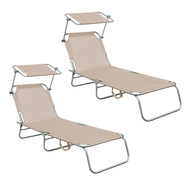 Aga 2x verstellbare Gartenliege mit Sonnendach Beige 6DAZ469 - II. WAHL
