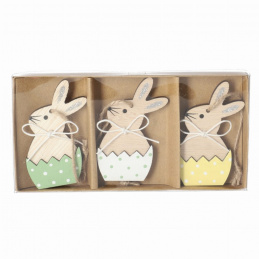 Zestaw 6 drewnianych dekoracji do powieszenia zajączki