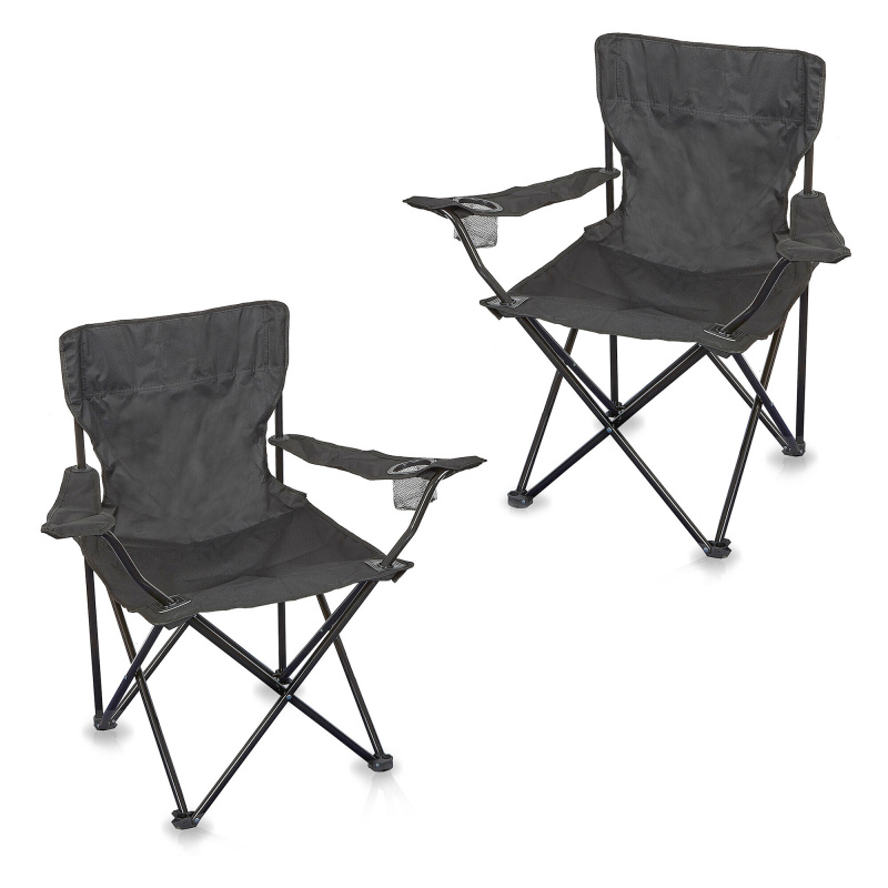 Linder Exclusiv 2er Set Klappstühle PO2481 Dunkelgrau – Campingstühle & Angelstühle mit Getränkehalter & Tragetasche, bis 120 kg Faltbar Stuhl, Gartenstuhl