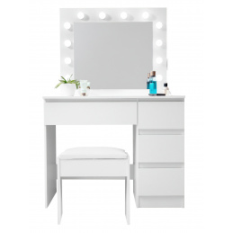 Aga Schminktisch mit 12 LED Glühbirnen + gepolsterter Hocker Weiß Matt