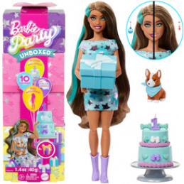 Mattel Barbie Party Unboxed lalka z serii: Urodziny + pies corgi ZA6066 uniwersalny