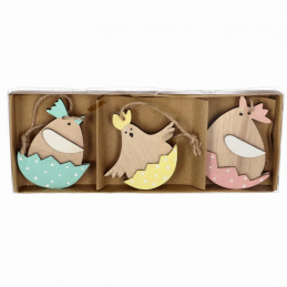 Zestaw 6 drewnianych dekoracji do powieszenia kurczaki